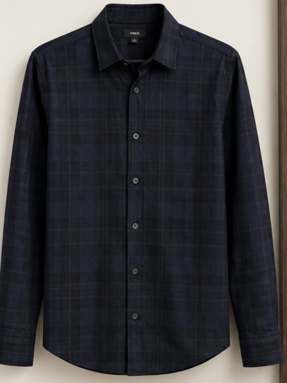 Vince Men's Dark Navy Plaid Button-Down Shirt